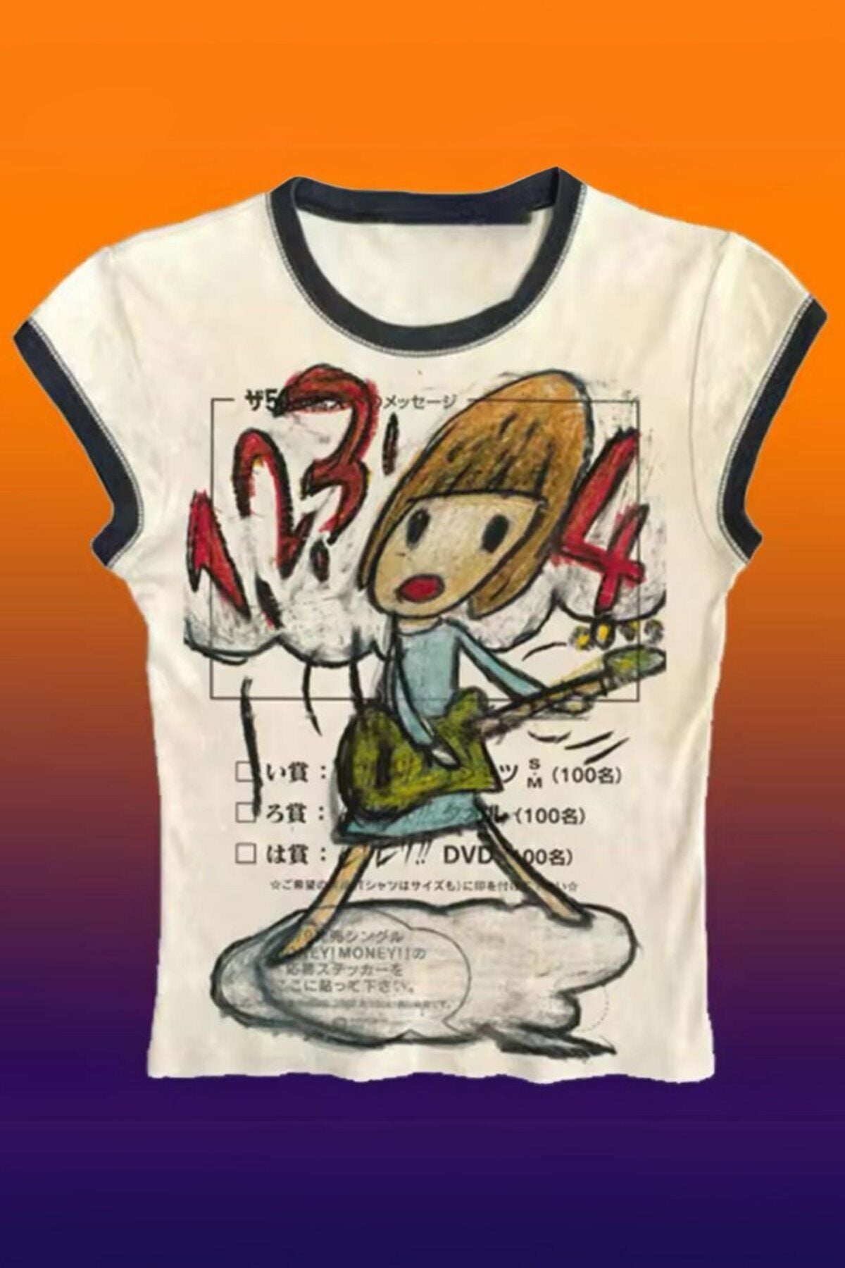 Ekru Guitarist Little Girl Y2K Kısa Kollu Crop