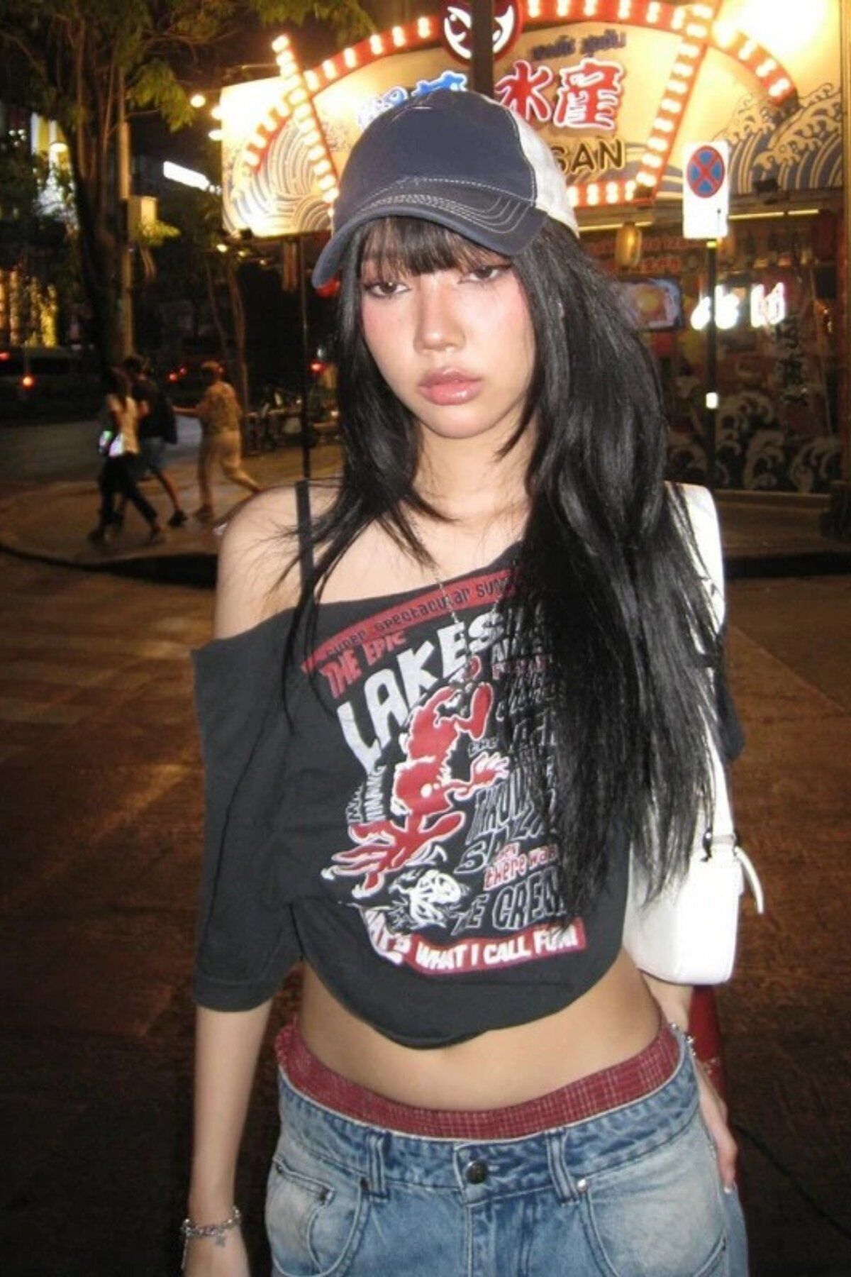 Lakeside Omuz Dekolteli Askılı Y2K Kısa Kollu T-Shirt