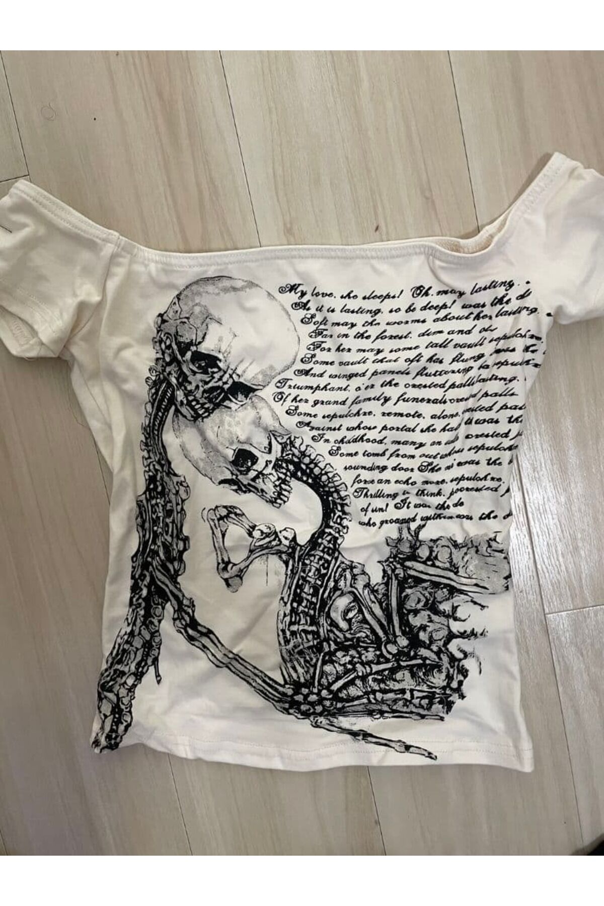 Beyaz Skulls Letter Love Body Cyber Grunge Madonna Yaka Bluz