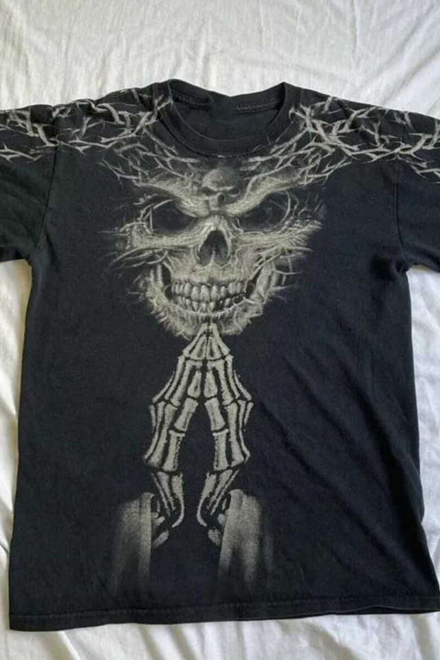 Füme Vintage Devil Skull Cyber Grunge Gotik Unisex T-shirt