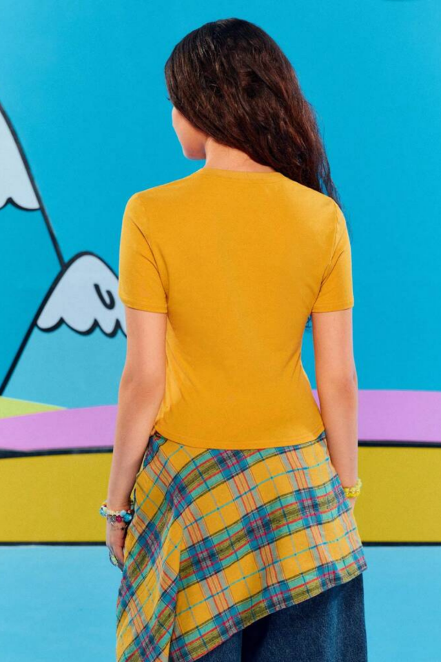 Sarı Adventure Time Fin and Jack Y2K Kısa Kollu Crop T-Shirt