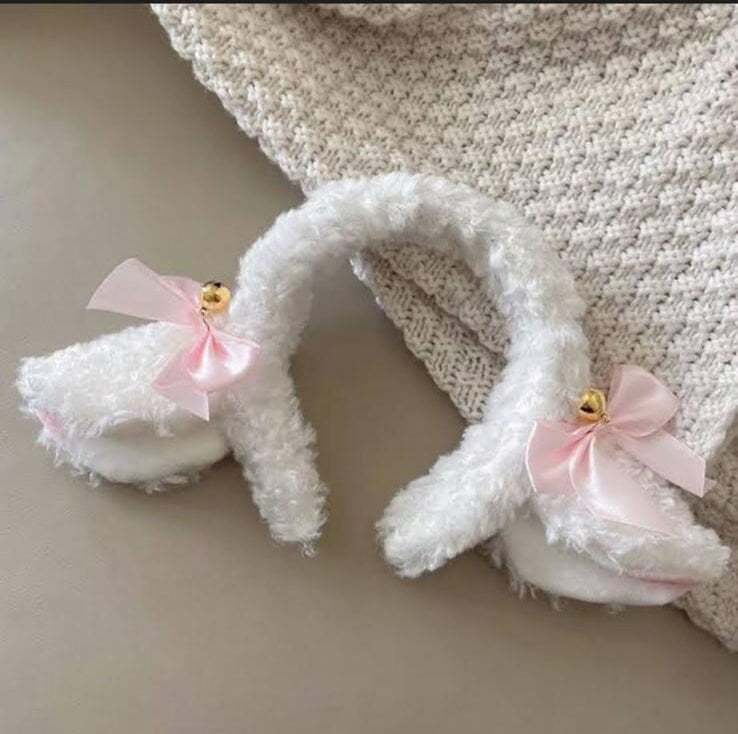 Kuzu kulak saç bandı yay düğüm çan dekoratif saç süsleme kadın peluş  beyaz koyun sevimli kafa bandı
