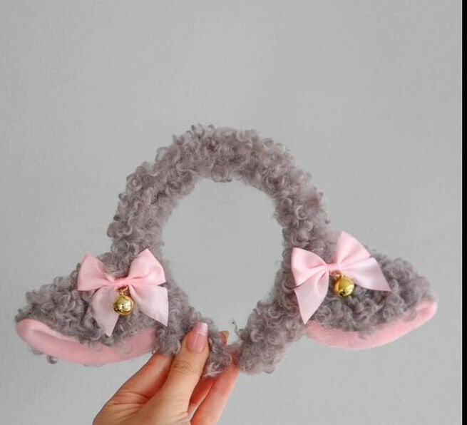 Kuzu kulak saç bandı yay düğüm çan dekoratif saç süsleme kadın peluş  beyaz koyun sevimli kafa bandı