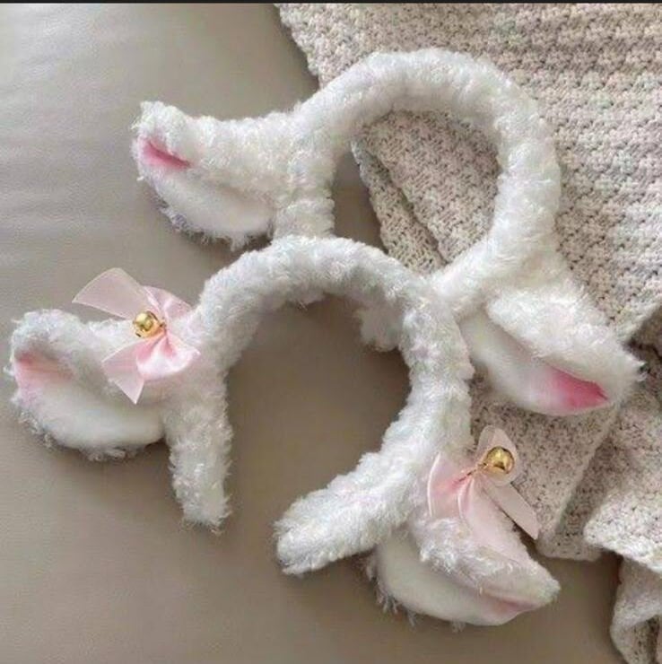Kuzu kulak saç bandı yay düğüm çan dekoratif saç süsleme kadın peluş  beyaz koyun sevimli kafa bandı
