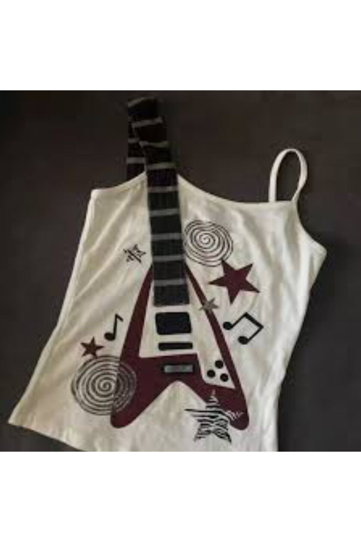 Beyaz Guitar Askılı Y2K Askılı Crop