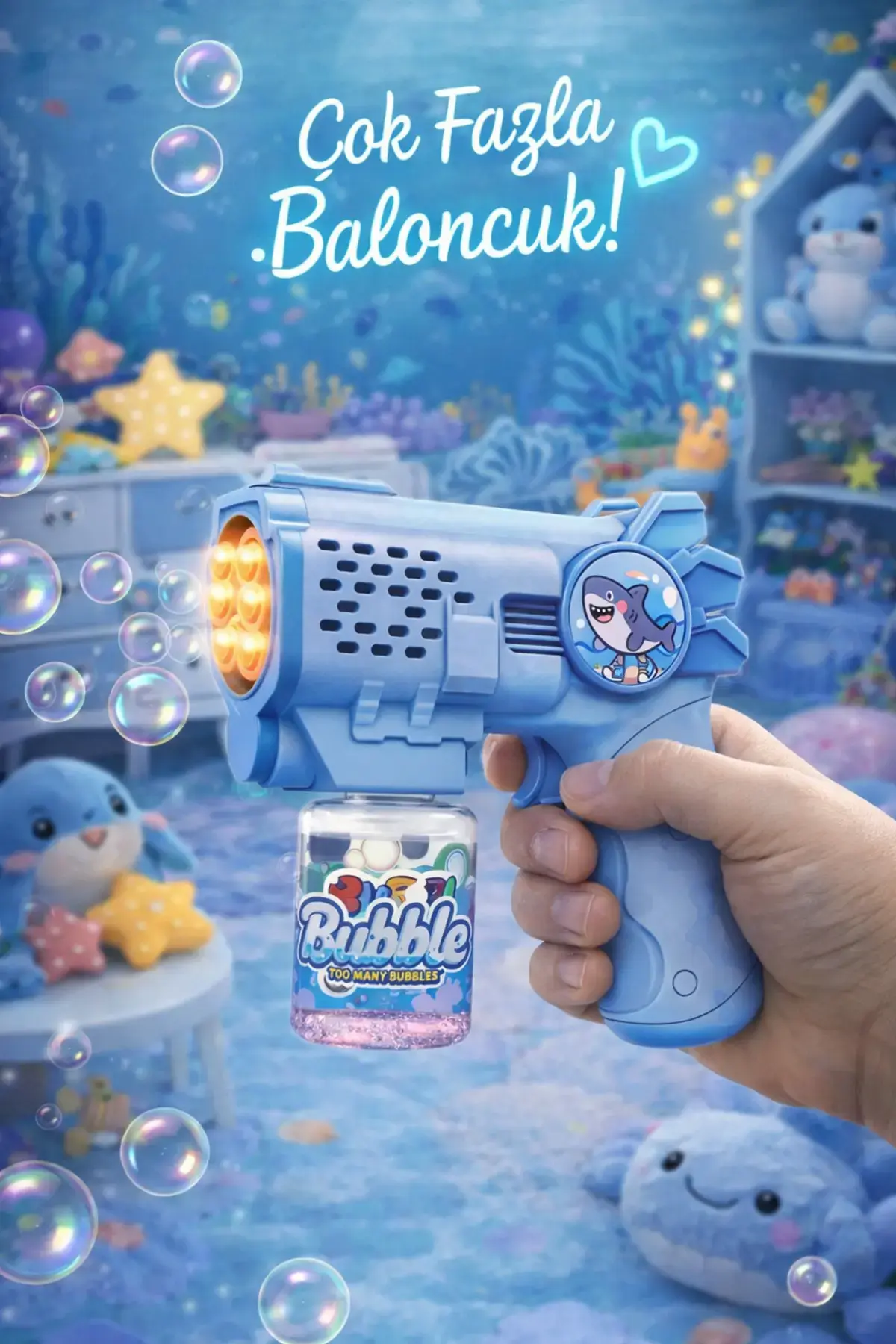 Mavi Işıklı Çoklu Baloncuk Yapmak İçin Otomatik Bubble Gun Baloncuk Makinesi