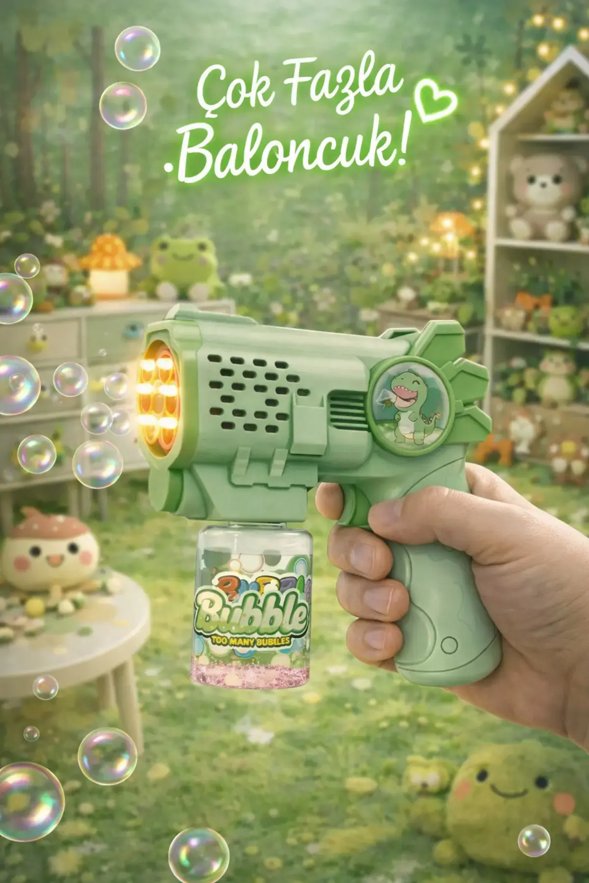 Yeşil Işıklı Çoklu Baloncuk Yapmak İçin Otomatik Bubble Gun Baloncuk Makinesi