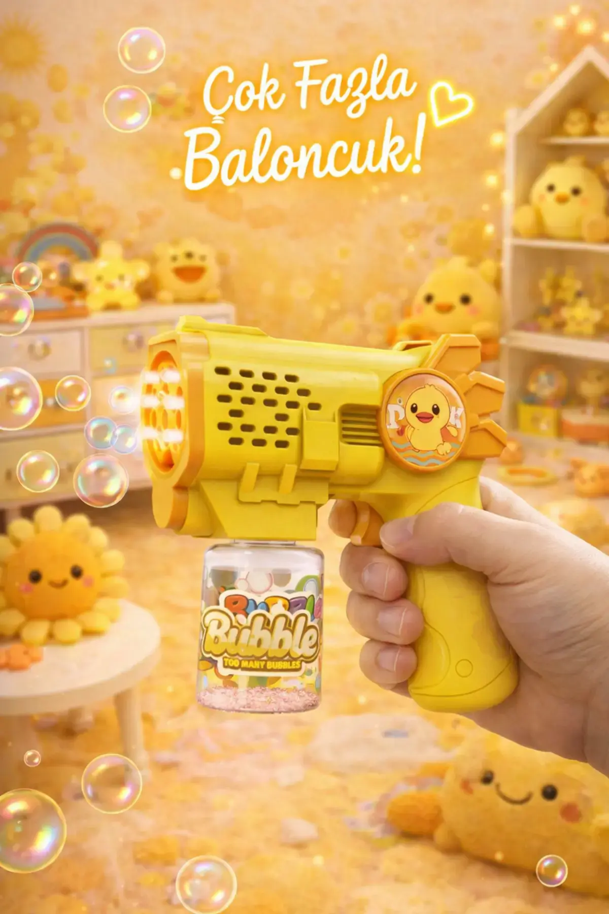 Sarı Işıklı Çoklu Baloncuk Yapmak İçin Otomatik Bubble Gun Baloncuk Makinesi