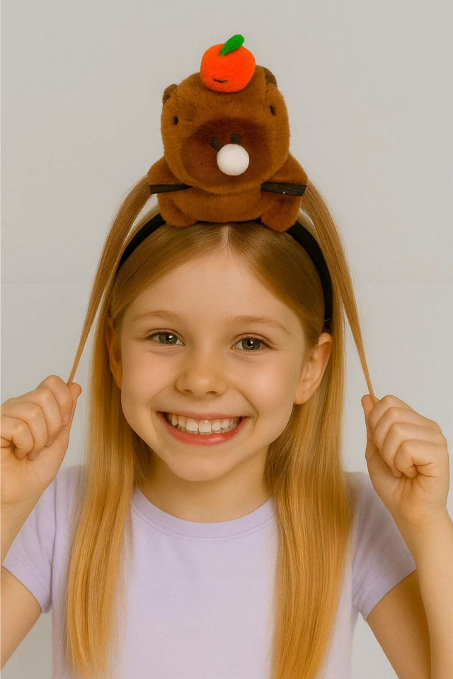 Peluş Capybara Saç Tokalı Taç - Capybara Saç Aksesuarları