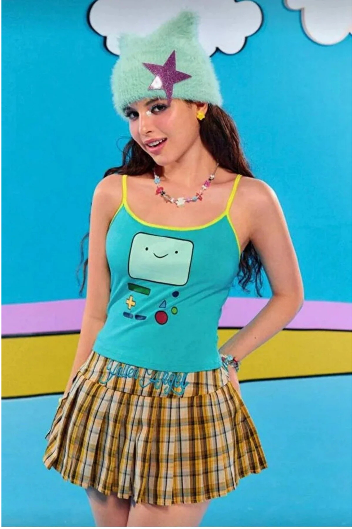 Mavi Adventure Time BMO Y2K Askılı Crop Bluz