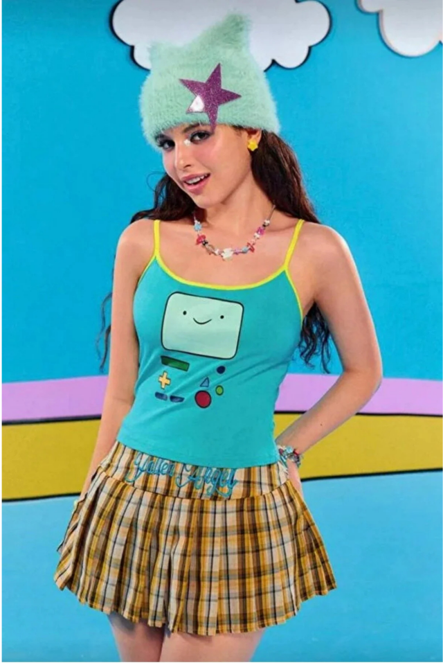 Mavi Adventure Time BMO Y2K Askılı Crop Bluz