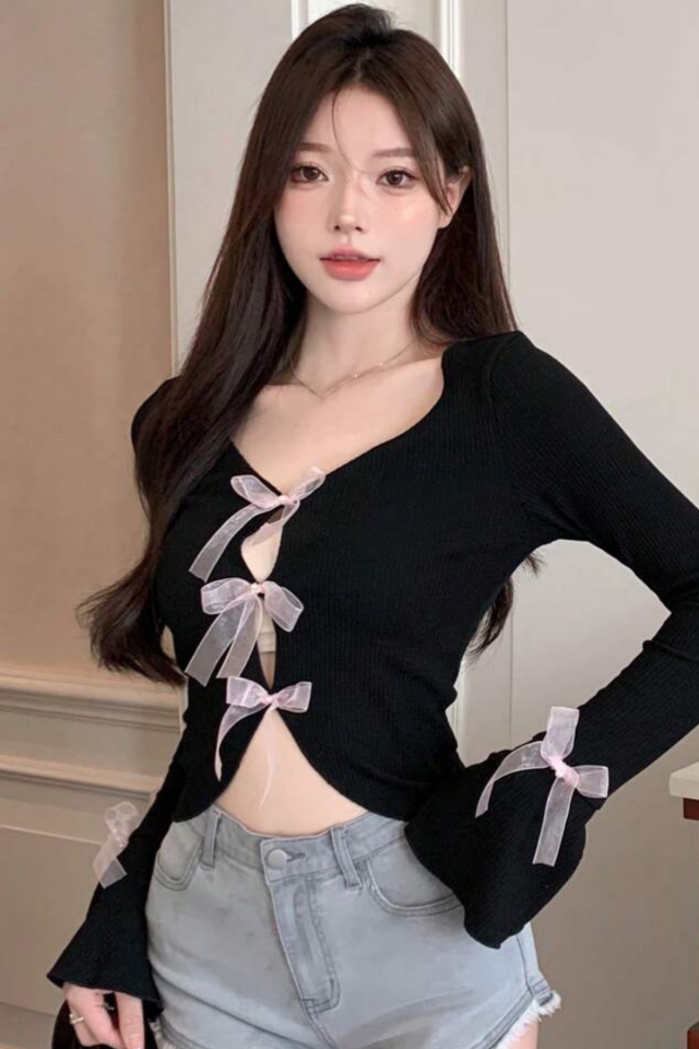 Corean fiyonk detaylı coquette lolita bluz