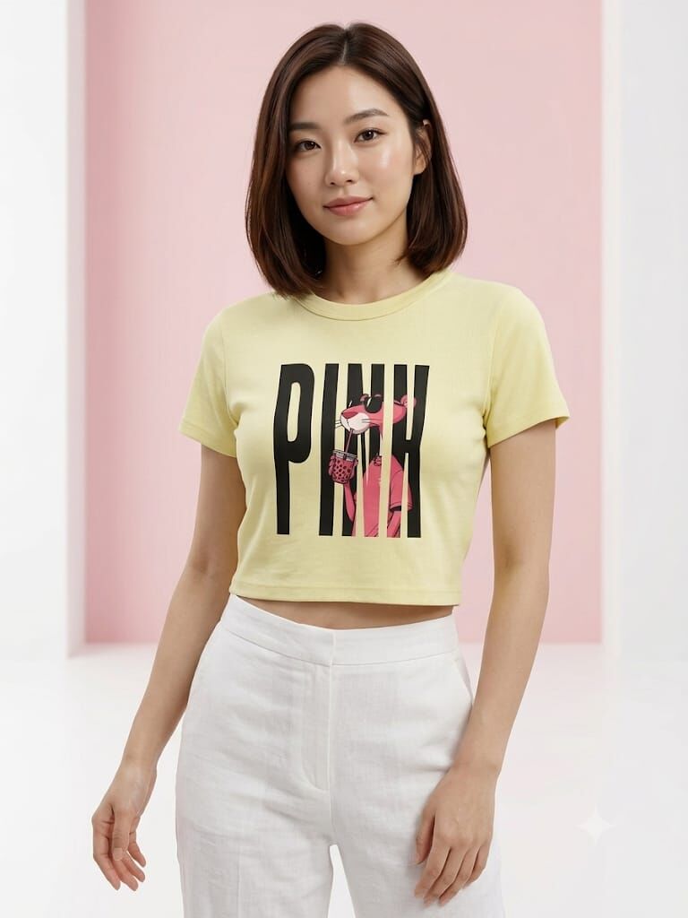 Pink Panther Baskılı Crop