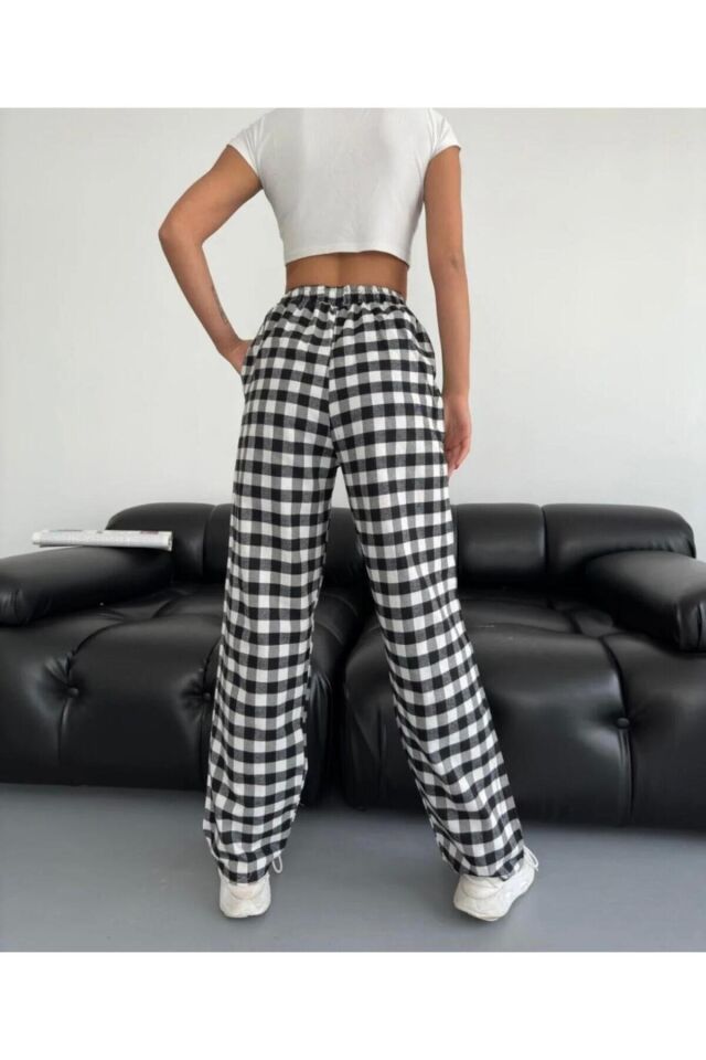 Ekose Viral Pinterest Patchwork Eşofman Altı Beyaz - 2XL