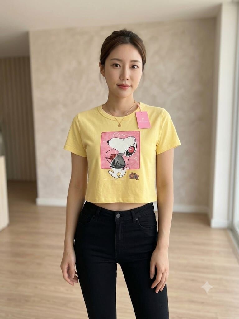Snoopy Baskılı Sarı Crop