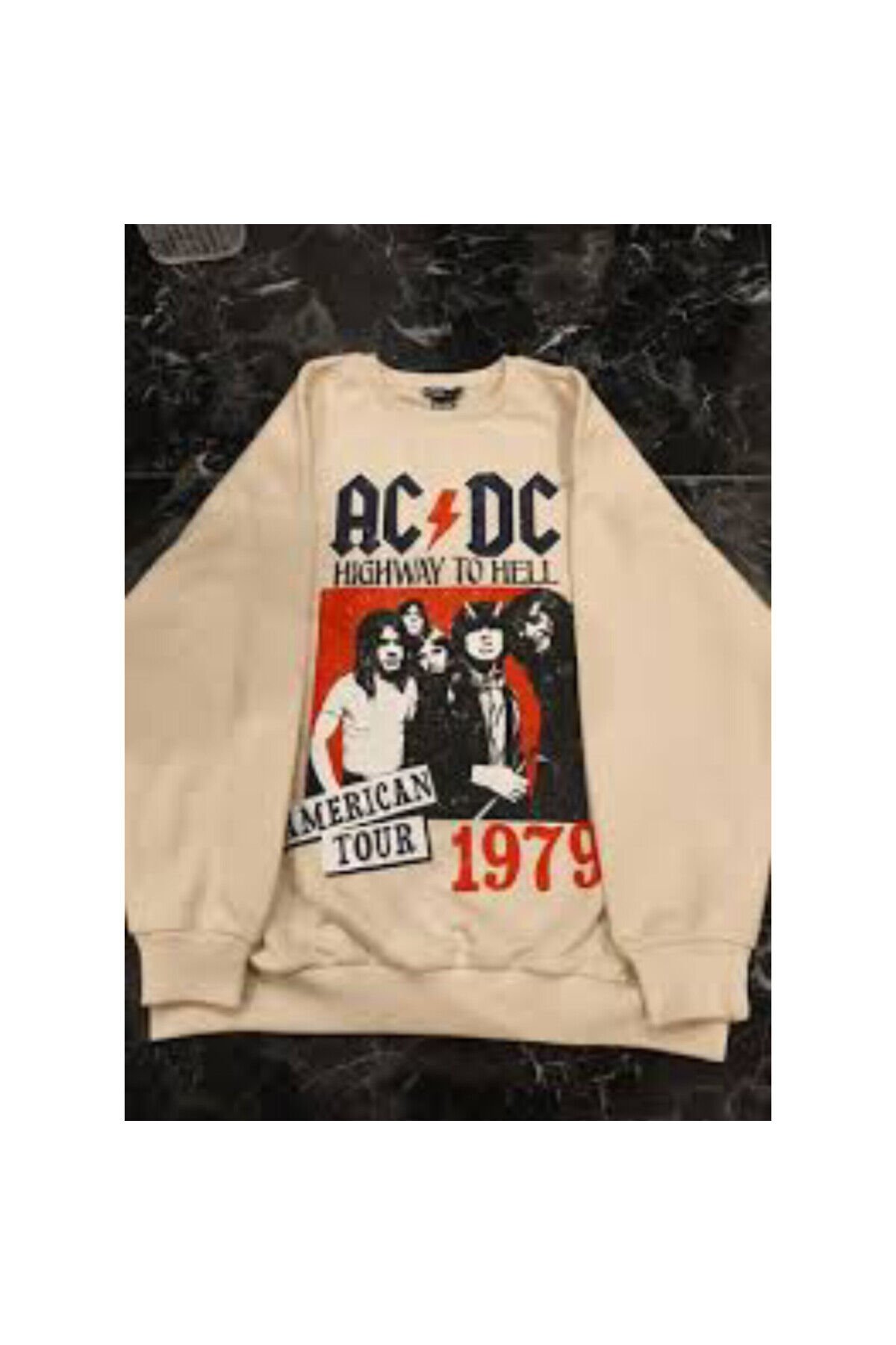 Bej Oversize Bisiklet Yaka 1979 AC&DC Highway To Hell American Tour Sweatshirt