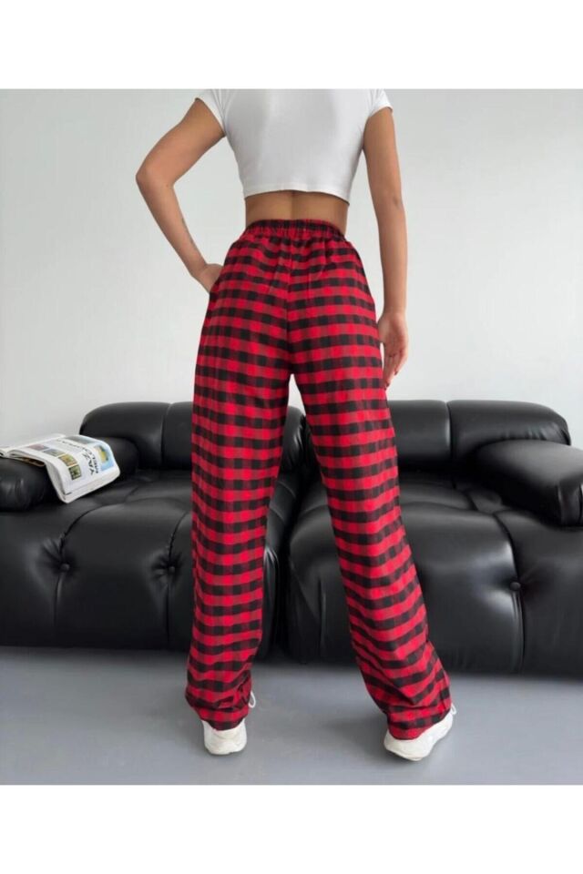 Ekose Viral Pinterest Patchwork Eşofman Altı Kırmızı - XL