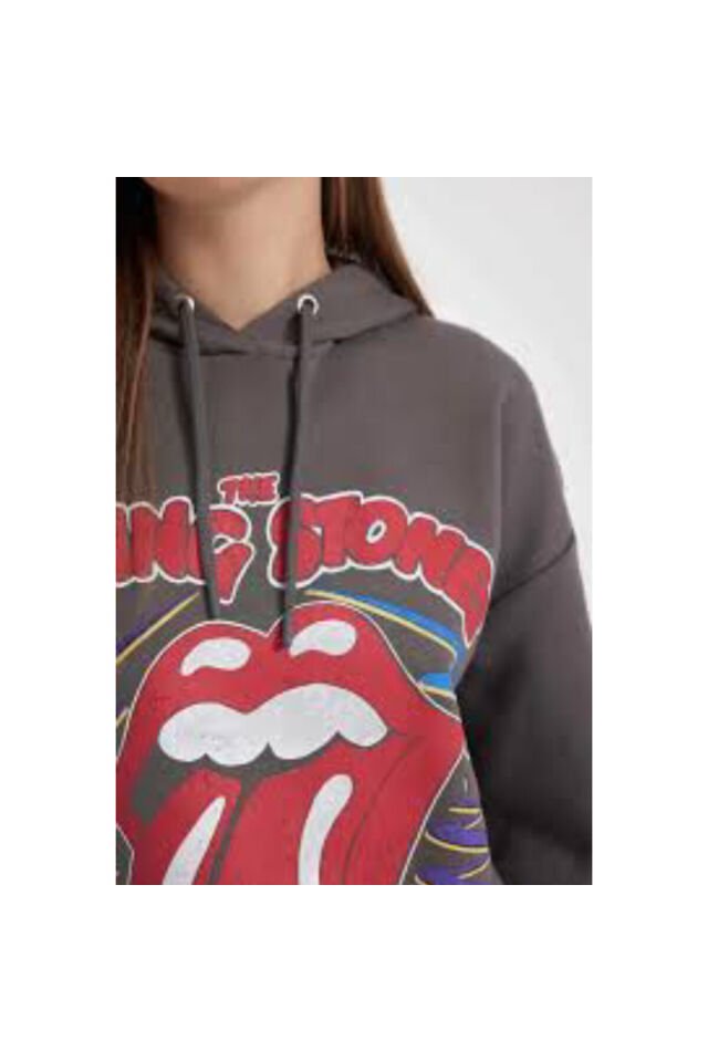 Gri cool Rolling Stones Smile Lip Kapüşonlu Sweatshirt