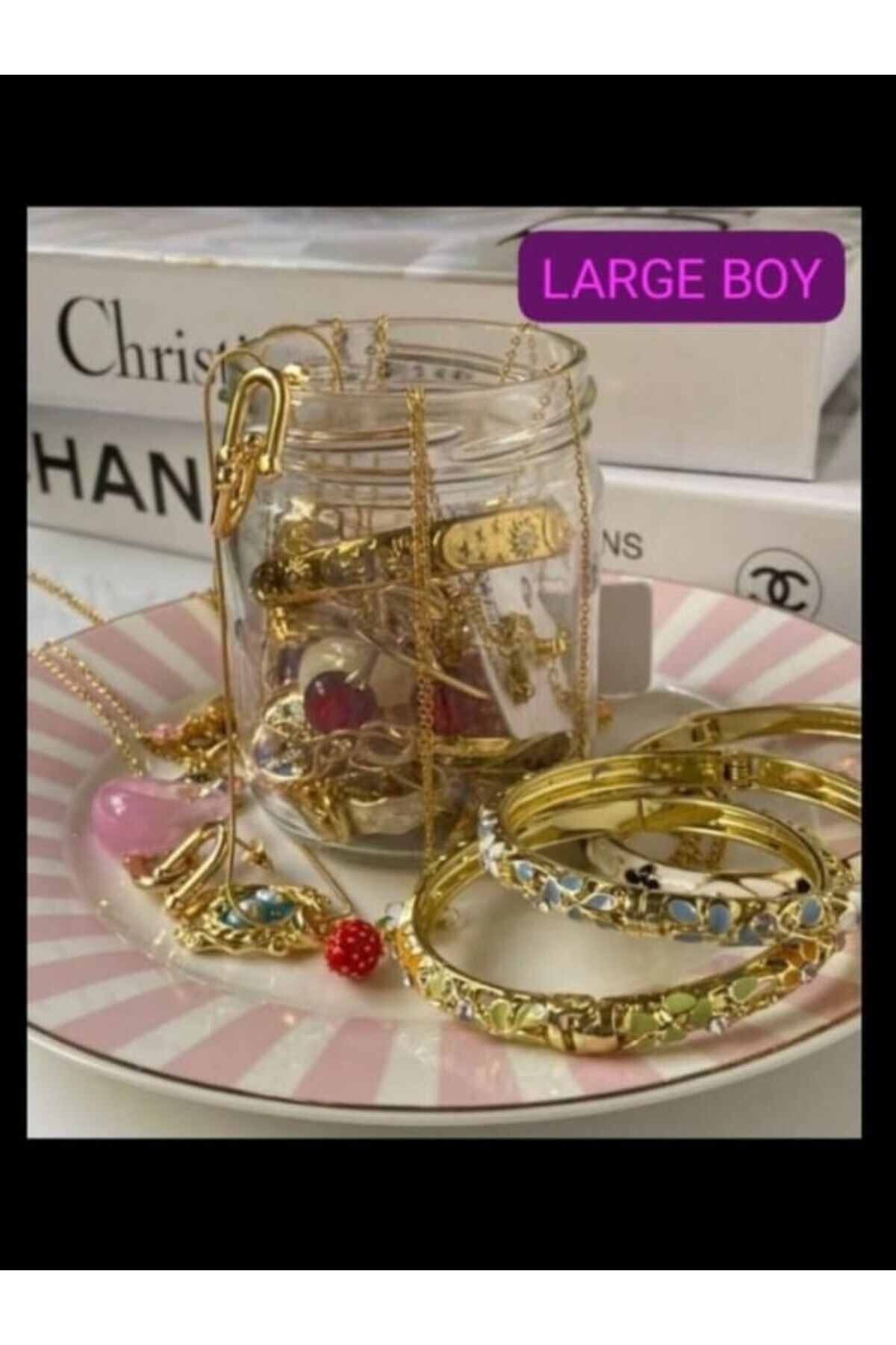 Gold Jewery jar Takı kavanozu Large boy (15+2 parça) Çok Renkli - Tek Ebat