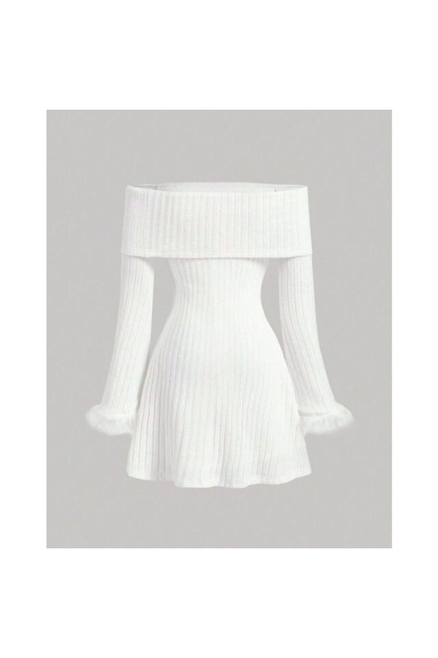 Madonna yaka coquette kışlık elbise Beyaz - 2XL