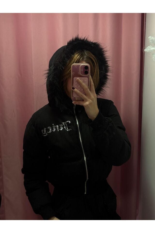Juicyy Couture Taşlı Kürklü Viral Pinterest Mont