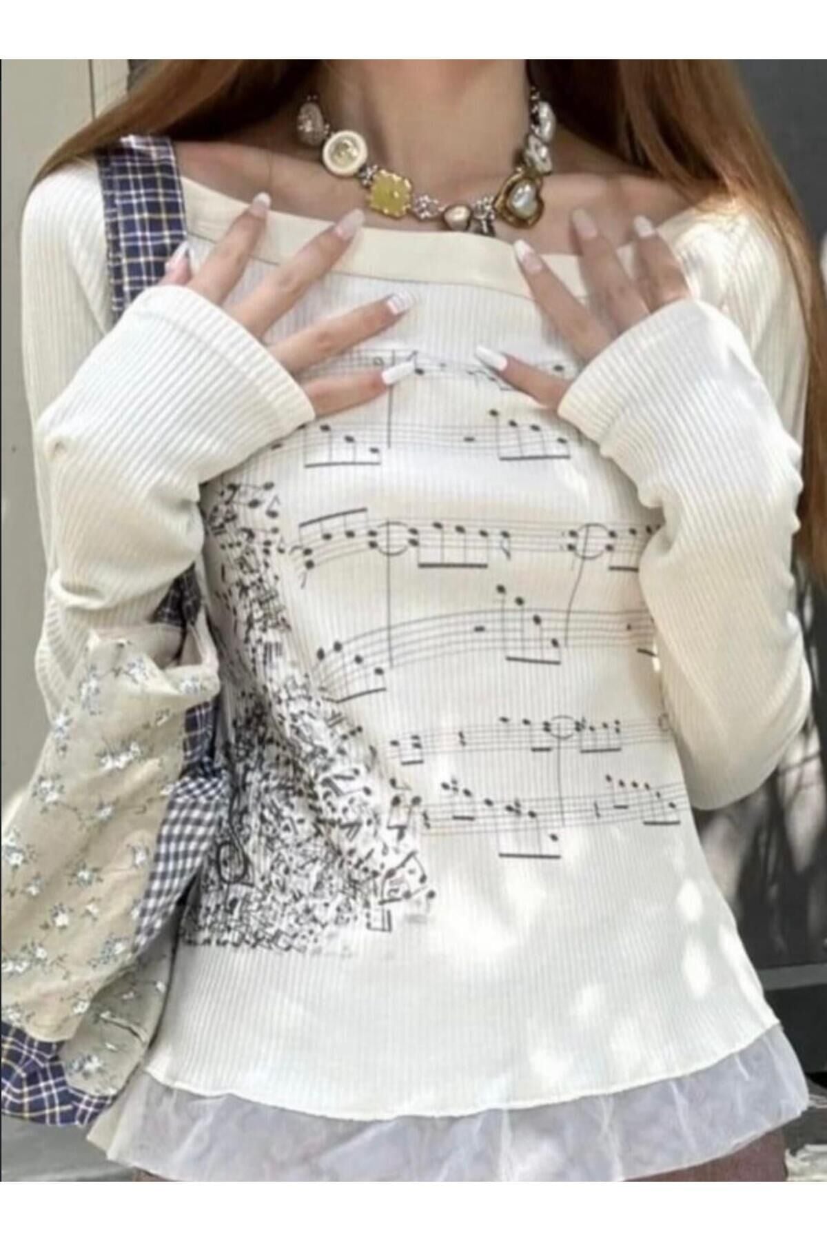 Notalı Melodili Coquette Lolita Tül Detaylı Pinterest Y2k Bluz