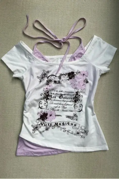 Beyaz Nuit Magique Madonna Yaka Ek Gotik Y2K Askılı Kısa Kollu Full Body