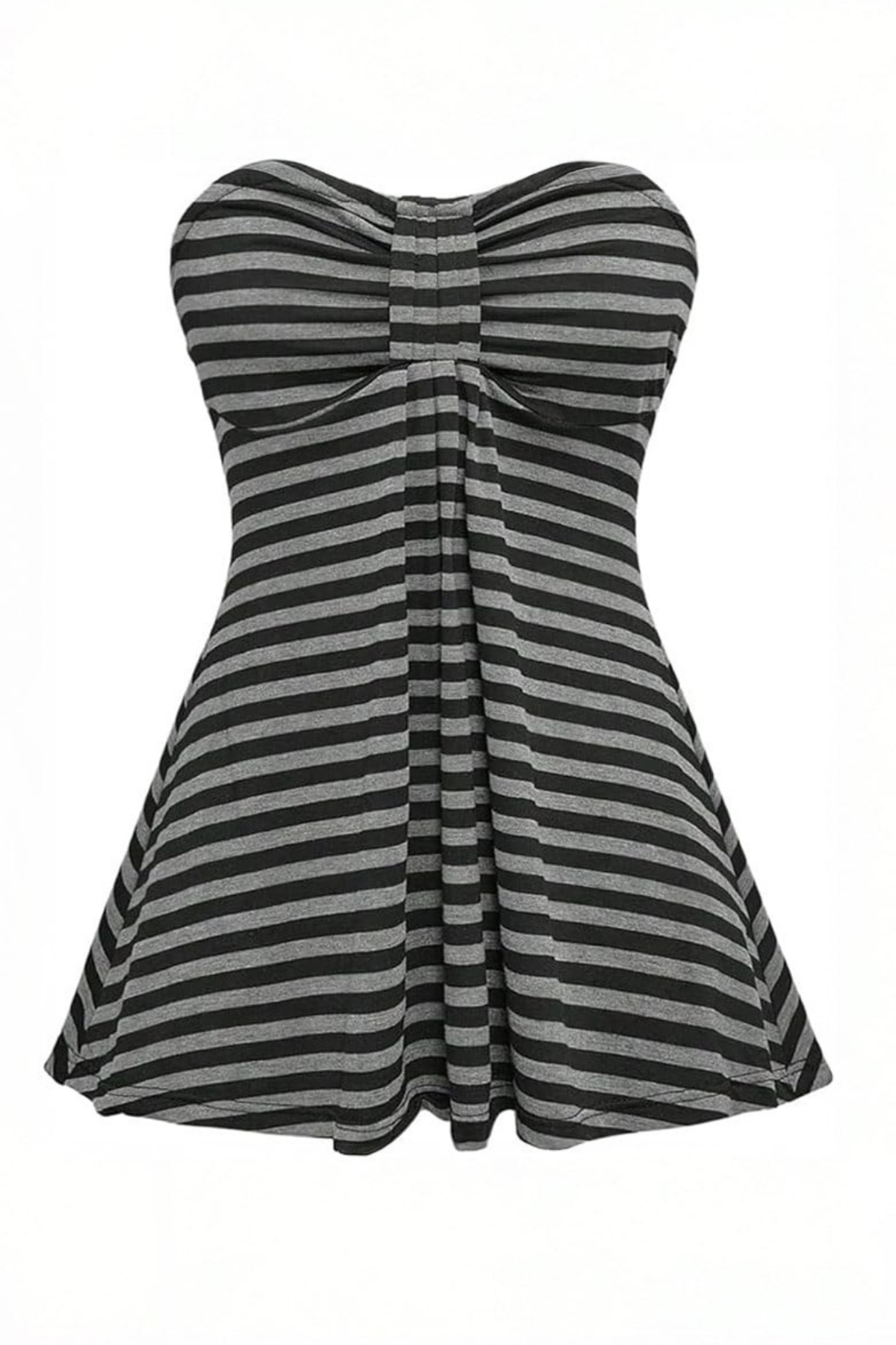 Siyah Antrasit Çizgili Twist Y2K Straplez Crop Bluz