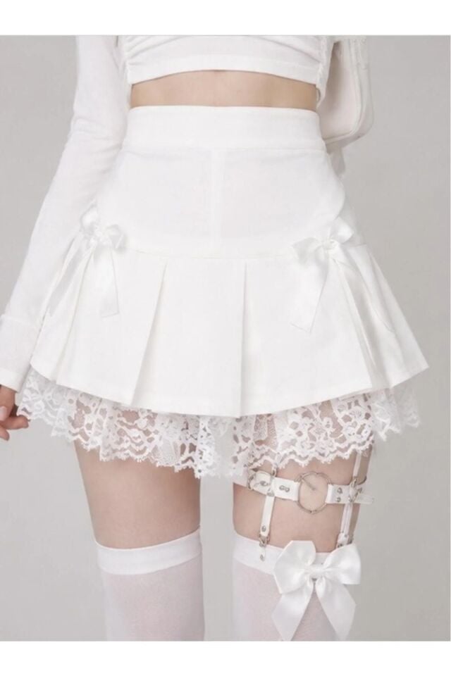 coquette Lolita beyaz Soft dantel detaylı mini etek