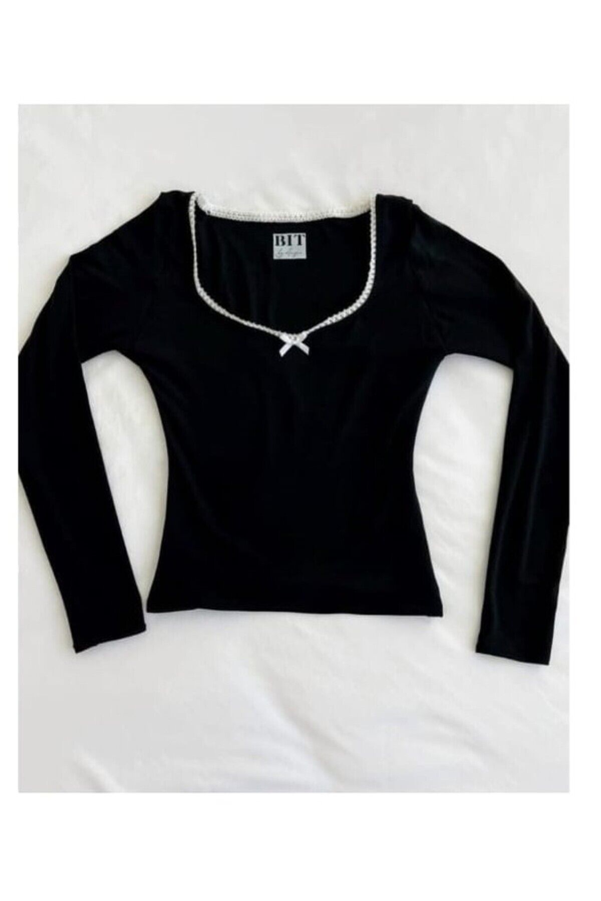 Coquette Lolita Pinterest tam boy dantel detaylı bluz Siyah - M