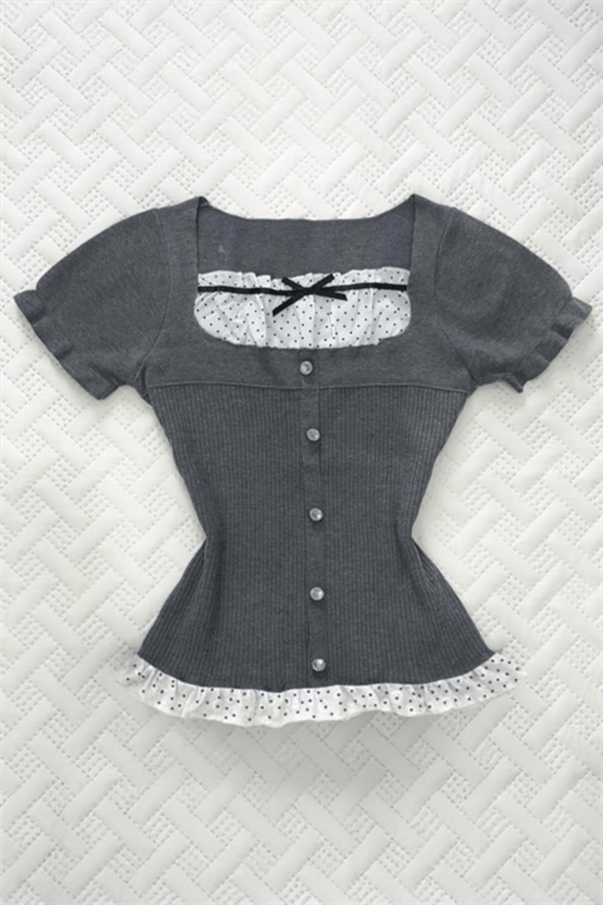 Gri Antrasit Çizgili Twist Y2K Straplez Crop Bluz