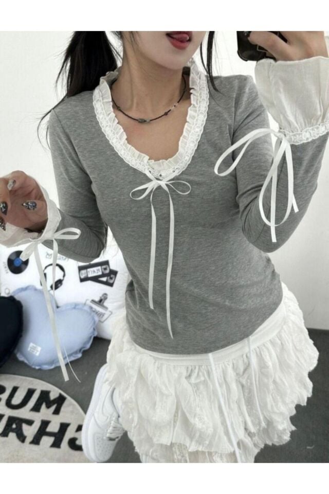 Coquette Lolita Pinterest Victorian Kol Gri Melanj V Yaka Tam Boy Vintage Bluz