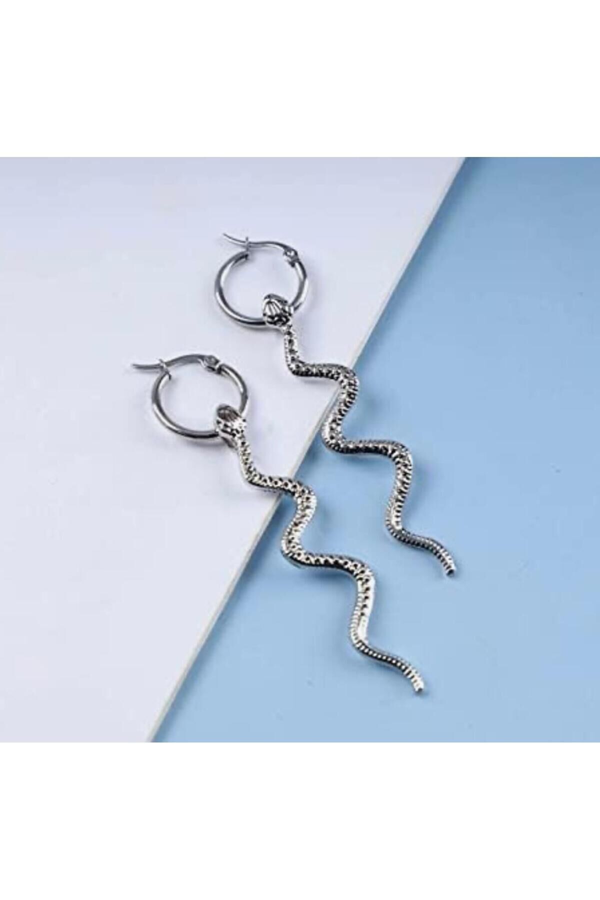 Gothic Yılan Gümüş Kaplama Halka Küpe