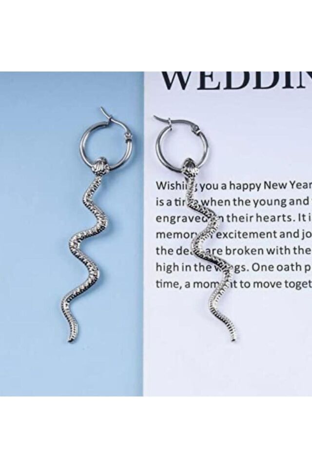 Gothic Yılan Gümüş Kaplama Halka Küpe