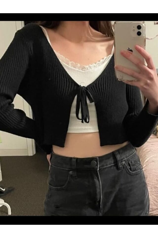 Coquette Lolita Pinterest Soft Bolero Siyah - S