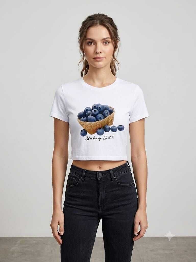 Vintic Beyaz Blueberry Gril Baskılı Crop