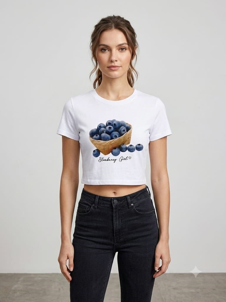 Vintic Beyaz Blueberry Gril Baskılı Crop