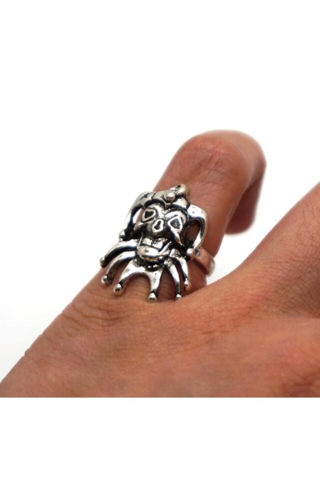 Gorgeous Joker Mask Gümüş Kaplama (iç çapı 1,6cm) Gotic Yüzük