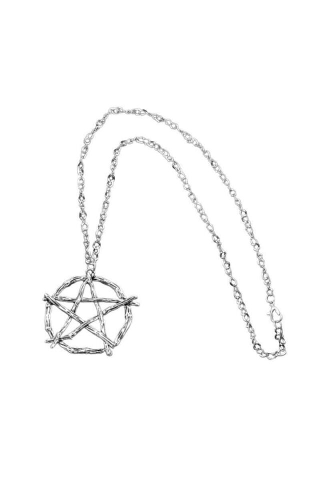 5 köşeli Pentagram Gümüş Zincir Kolye Gümüş - Tek Ebat