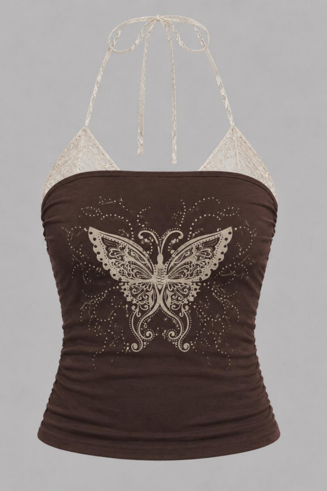 Butterfly vintage ek askılı street bluz