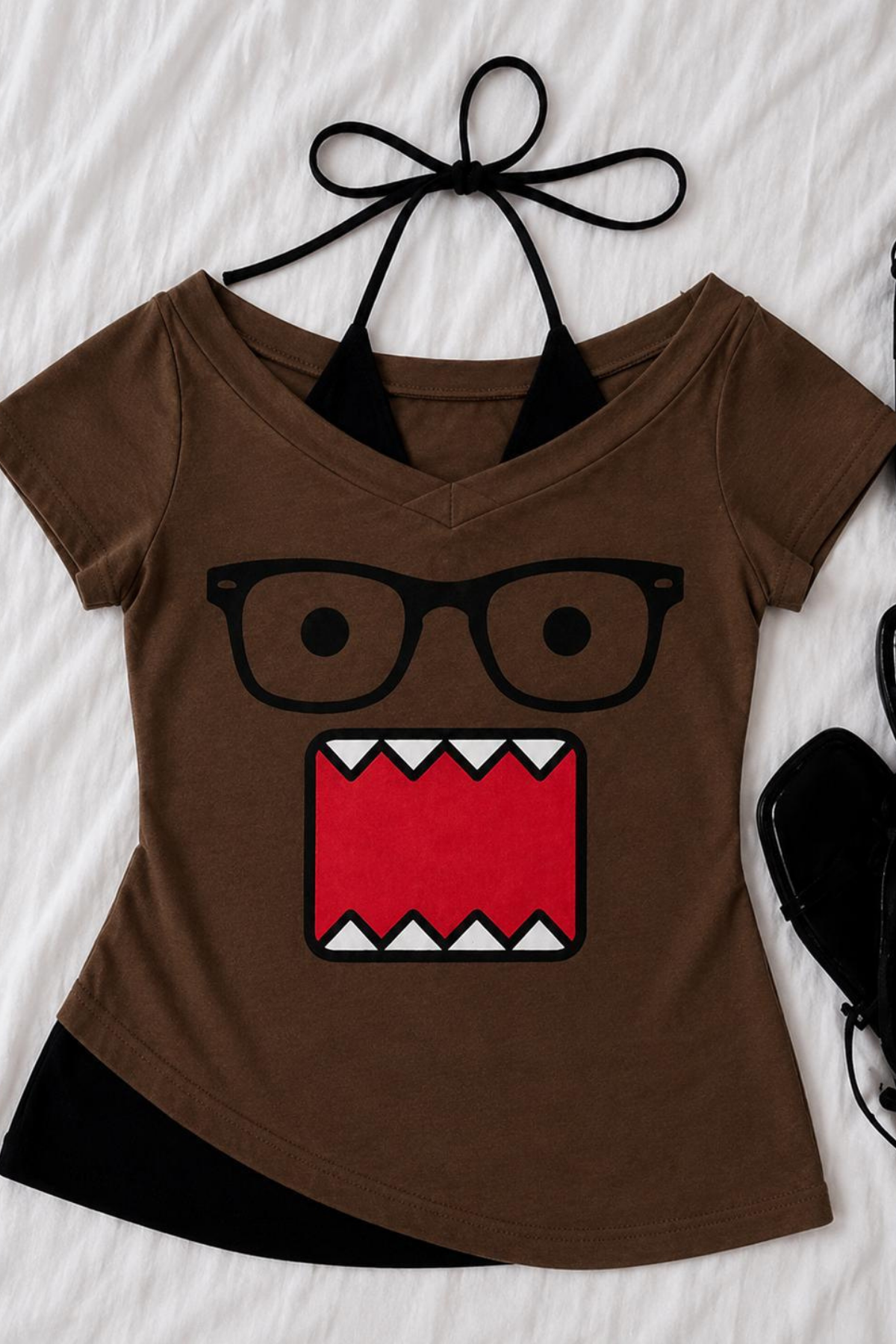 Domo kunn street y2k Kahverengi Ek Askılı Tam Boy Bluz