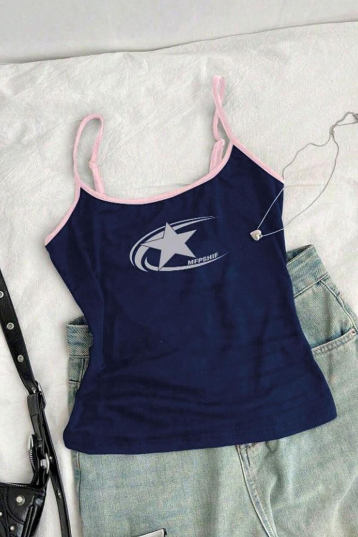 Cosmos Star Graphic Y2K Askılı Tişört