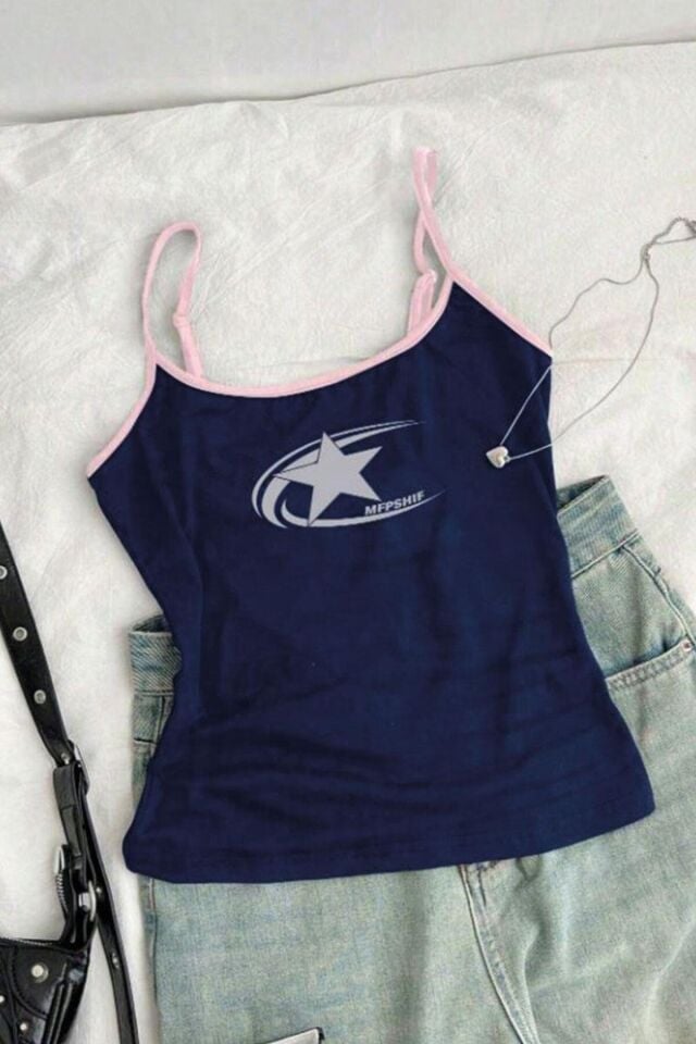 Cosmos Star Graphic Y2K Askılı Tişört