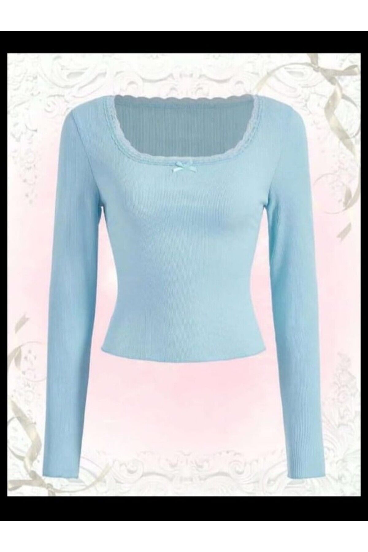 Coquette Lolita Pinterest Tam Boy Dantel Detaylı Bluz Mavi - L