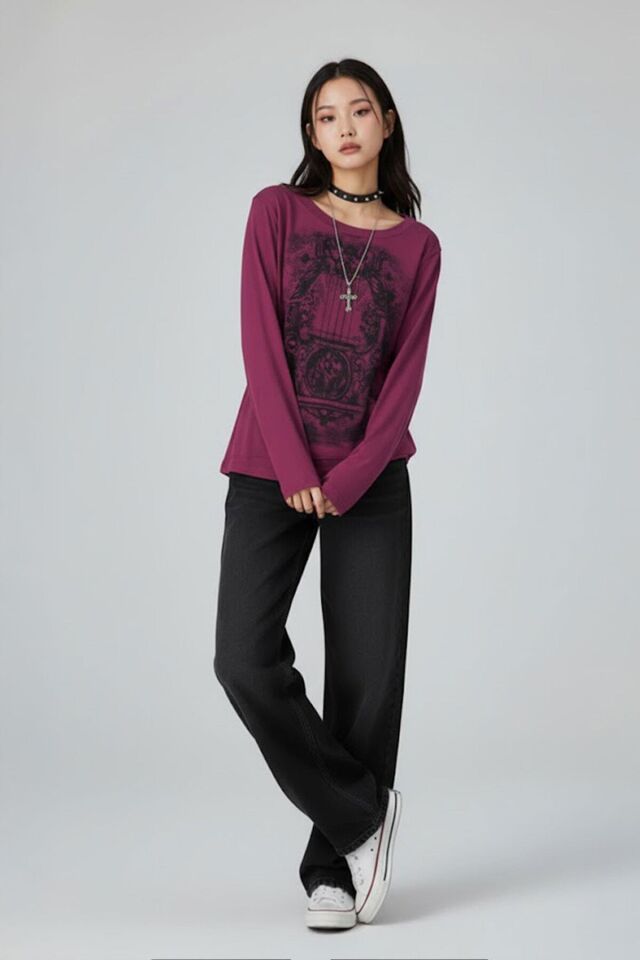 Gothic Lir Design Mürdüm Uzun Kollu Bluz