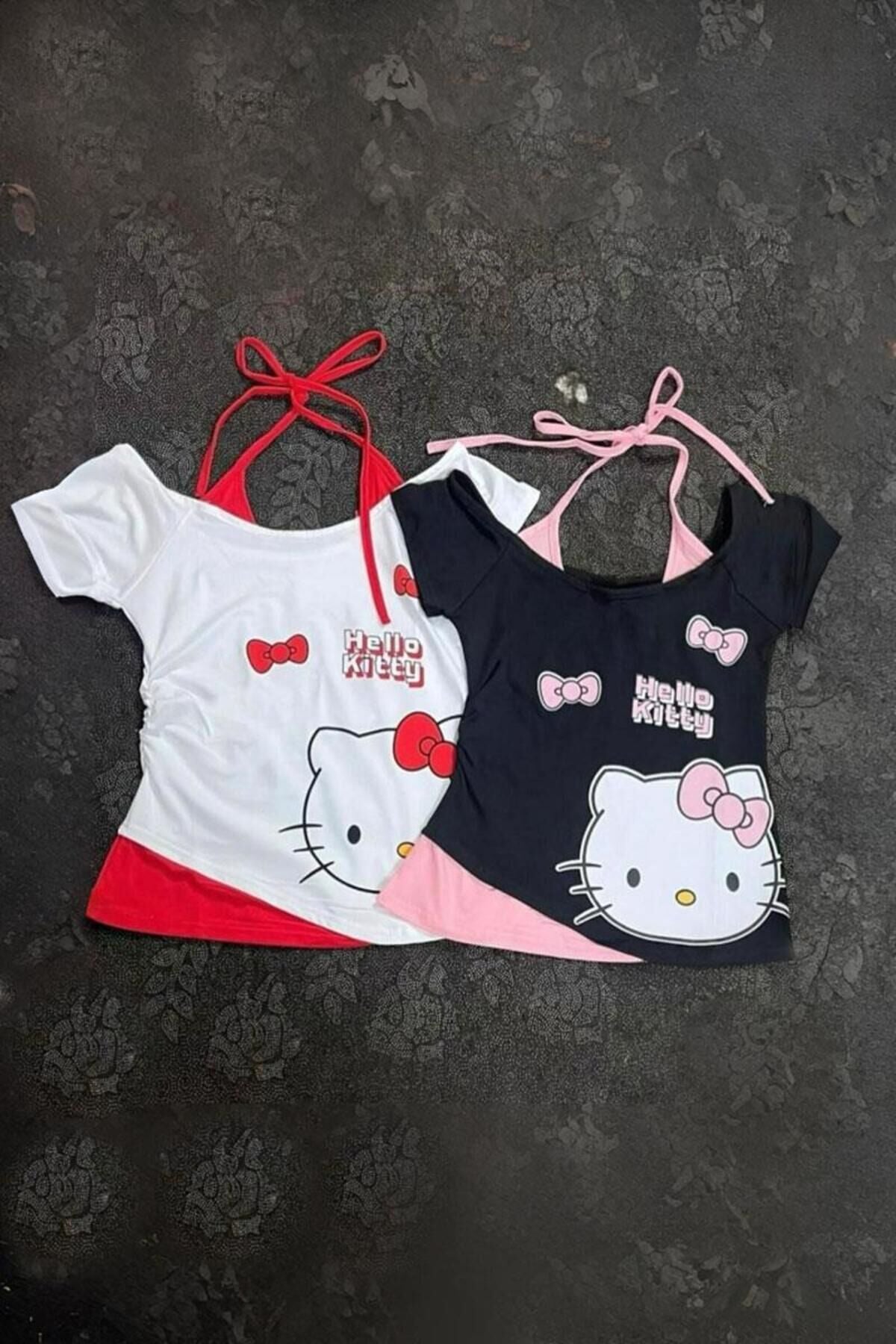 Beyaz Hello Kitty Ek Askılı Kısa Kollu Crop