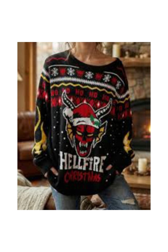 Stranger Things Hellfire Club Christmas HO! HO! HOO! Oversize Unsiex Kazak