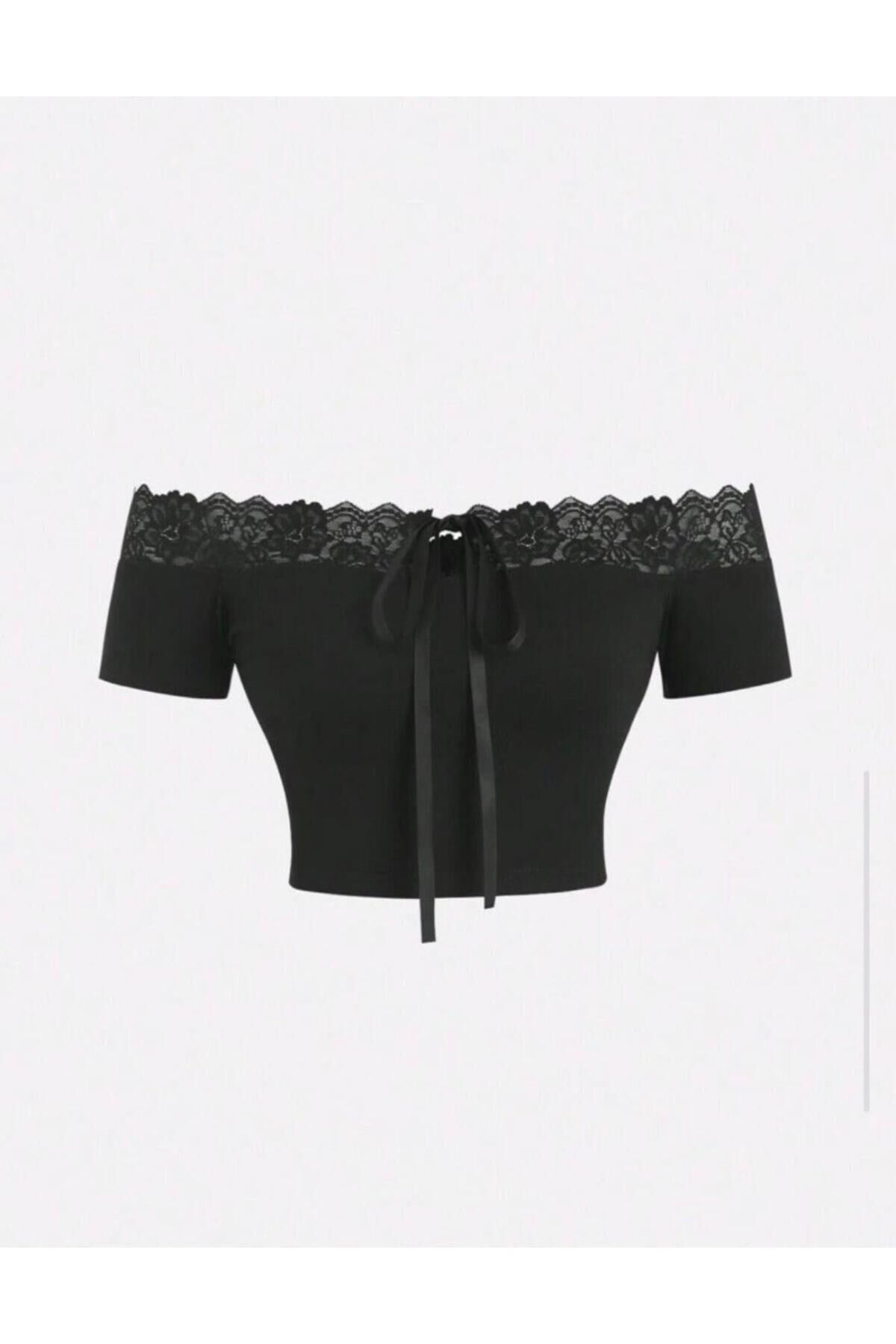 Coquette lolita Madonna yaka kısa kollu dantelli kurdeleli Gotic bluz