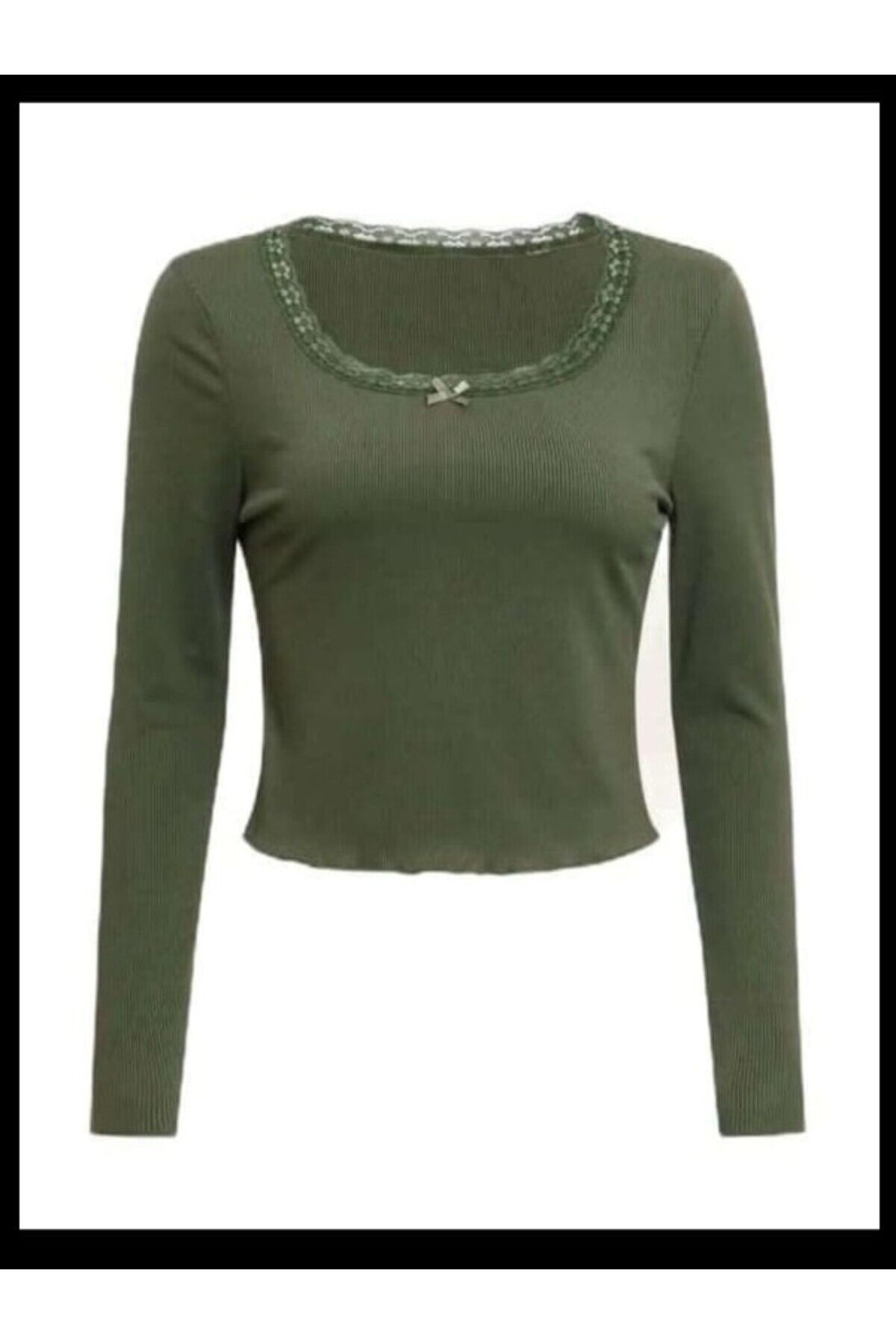 Coquette Lolita Pinterest Tam Boy Dantel Detaylı Bluz Haki - XS