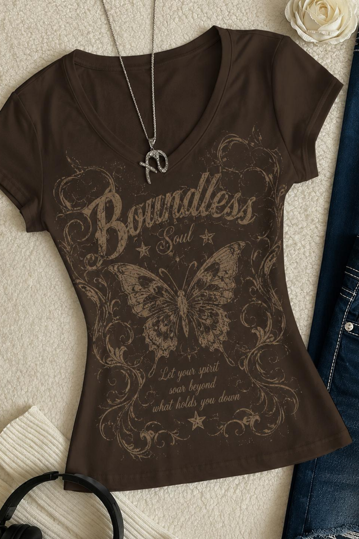 Boundles Soul Butterfly Vintage Fairycore Tam Boy Bluz